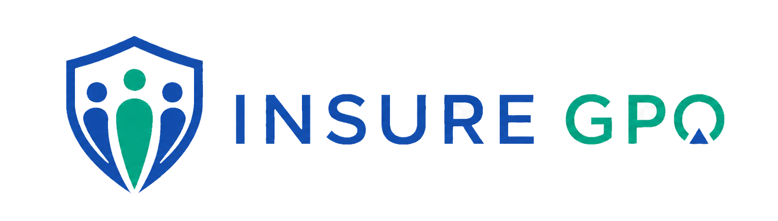 Insure GPO logo with blue and teal shield and stylized healthcare group icon