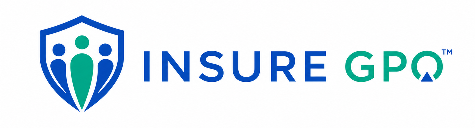 Insure GPO logo with blue and teal shield icon and stylized healthcare group design